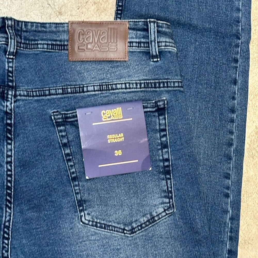 NWT Cavalli Class Denim Jeans Regular Straight  Distressed Cotton Men’s Size W36
